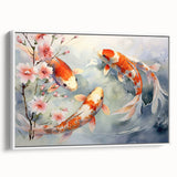 Framed canvas wall art showcasing a vibrant marine life fish design with intricate details, presented in a white frame for a modern touch, perfect for ocean-themed decor.