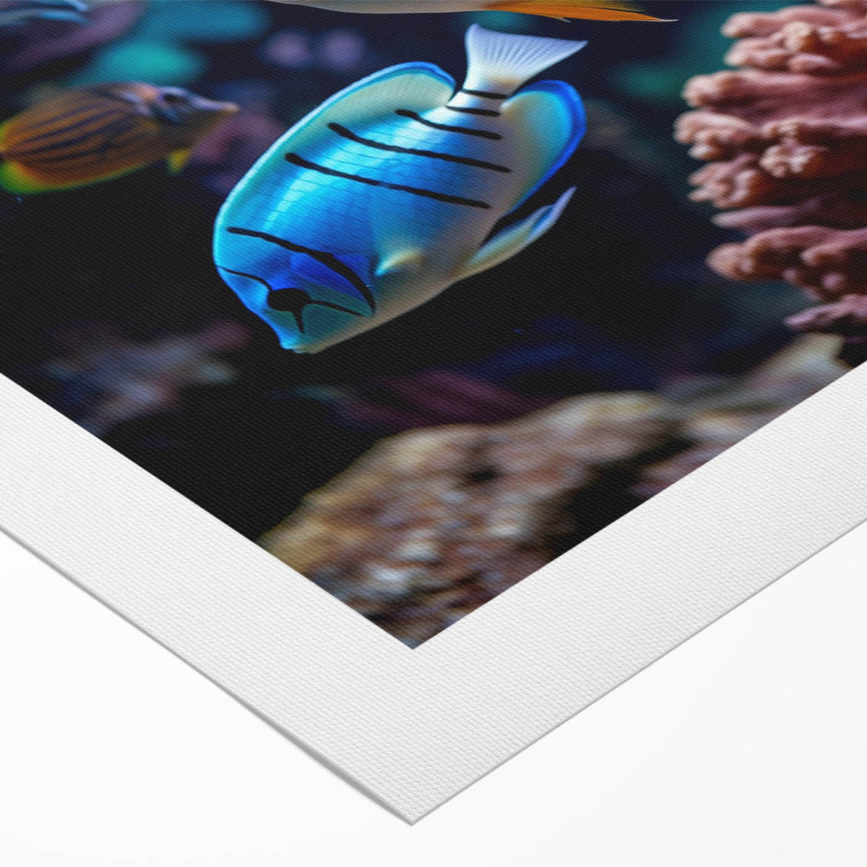 Vibrant rolled canvas showcasing a marine life fish design, featuring colorful aquatic species and intricate details, ideal for enhancing coastal-themed decor.