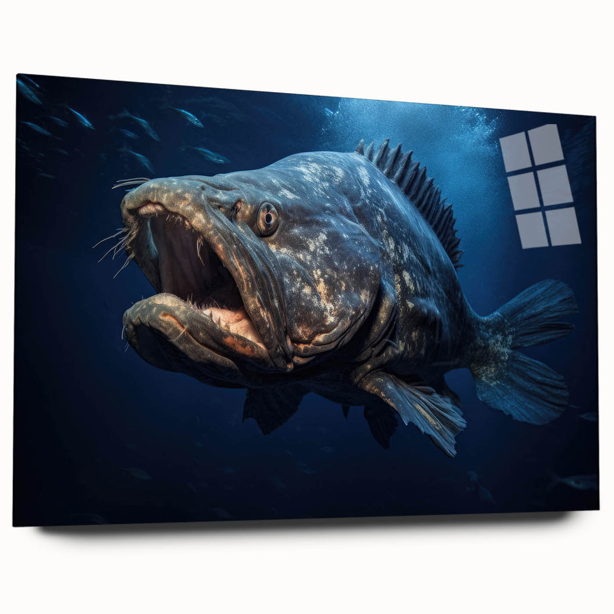 Vibrant marine life wall art collection showcasing colorful fish designs printed on acrylic glass, viewed from the side without pins, ideal for ocean-themed decor.