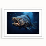 Framed wall art showcasing a vibrant marine life fish design, featuring a white mat and sleek frame, perfect for ocean-themed home decor or aquatic enthusiasts.