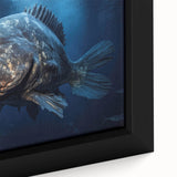 Close-up of a vibrant marine life wall art design featuring colorful fish and underwater elements, framed canvas ideal for enhancing aquatic-themed decor.