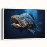 Framed canvas wall art featuring a vibrant marine life design with colorful fish, set against a white background, ideal for ocean-themed decor in living spaces.