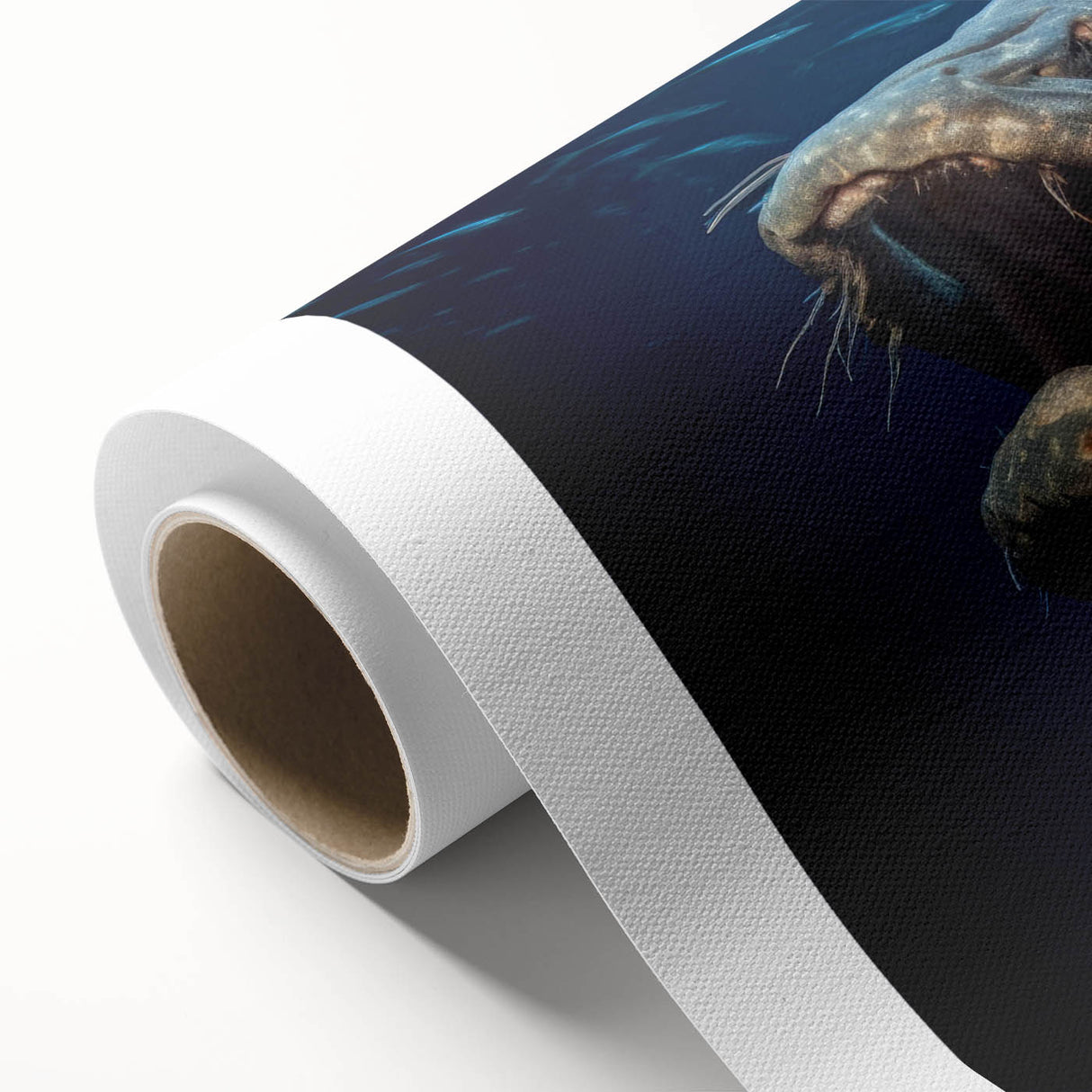 Vibrant rolled canvas wall art showcasing a colorful marine life fish design, perfect for ocean-themed decor. Presented in a protective cardboard tube for easy storage.