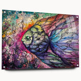 Colorful marine life wall art collection featuring fish designs printed on acrylic glass, showcasing vibrant hues and intricate details, ideal for aquatic-themed decor.