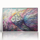Framed acrylic wall art showcasing a vibrant marine life fish design, featuring a white frame and colorful aquatic imagery, perfect for coastal decor enthusiasts.