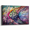 Framed canvas wall art showcasing a vibrant marine life fish design, featuring colorful ocean fish in a black frame, ideal for home decor or aquatic-themed spaces.