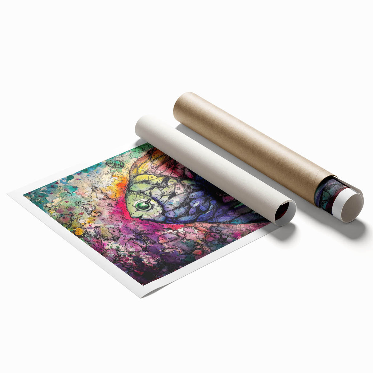Vibrant marine life wall art print showcasing colorful fish designs, perfect for ocean-themed decor. Features intricate details and bright hues, ideal for enhancing any space.