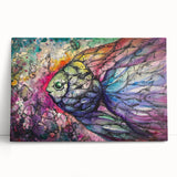 Stretched canvas wall art showcasing a vibrant marine life fish design, featuring an array of colorful fish and aquatic plants, perfect for ocean-themed decor in homes or offices.