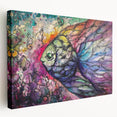 Colorful marine life fish design stretched canvas wall art showcasing vibrant underwater scenes, ideal for ocean-themed decor or marine enthusiasts.