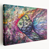Colorful marine life fish design stretched canvas wall art showcasing vibrant underwater scenes, ideal for ocean-themed decor or marine enthusiasts.