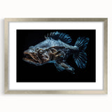 Framed marine life wall art featuring a colorful fish design, set in a sleek silver frame with a mat, perfect for ocean-themed decor. Ideal for enhancing living spaces with a vibrant underwater aesthetic.