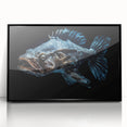 Framed wall art piece showcasing a vibrant marine life fish design with a sleek black frame, perfect for ocean-themed decor in homes or businesses.