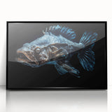 Framed wall art piece showcasing a vibrant marine life fish design with a sleek black frame, perfect for ocean-themed decor in homes or businesses.