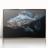Framed wall art showcasing a vibrant marine life fish design with gold accents, perfect for enhancing coastal-themed decor. Ideal for ocean lovers and art enthusiasts.