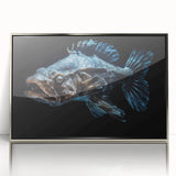 Framed acrylic wall art showcasing a vibrant marine life fish design with silver accents, ideal for adding a touch of oceanic elegance to home decor.