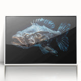 Framed wall art featuring a vibrant marine life fish design, showcasing colorful oceanic species set against a sleek white background. Perfect for aquatic-themed decor.