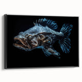 Framed canvas wall art depicting vibrant marine life fish design in rich colors, showcasing intricate details and textures, perfect for ocean-themed decor.