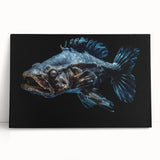 Vibrant marine life wall art design featuring colorful fish and ocean elements on a stretched canvas, perfect for nautical-themed decor.