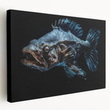 Stretched canvas wall art displaying a vibrant marine life fish design, showcasing colorful fish in a lively underwater scene, perfect for ocean-themed decor.