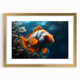 Elegant marine life wall art collection featuring a variety of colorful fish designs in a gold frame with a mat, perfect for ocean-themed decor.