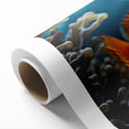 Vibrant rolled canvas wall art showcasing a colorful marine life fish design, featuring intricate details and textures, perfect for ocean-themed decor.