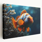 Stretched canvas wall art showcasing a vibrant marine life fish design, featuring colorful aquatic creatures and detailed textures, perfect for ocean-themed decor.