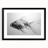 Framed wall art featuring a vibrant marine life fish design in a black frame with a mat, showcasing colorful aquatic species, perfect for ocean-themed decor.