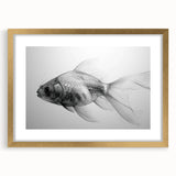 Framed wall art featuring a vibrant marine life fish design with gold accents, elegantly displayed with a mat, perfect for ocean-themed decor.