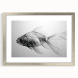 Framed wall art showcasing a vibrant marine life fish design in silver, featuring intricate details and a mat border, ideal for ocean-themed decor.