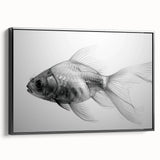 Framed canvas wall art showcasing a vibrant marine life fish design in bold colors, viewed from the side against a black backdrop, ideal for ocean-themed decor.