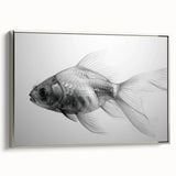Framed canvas wall art showcasing a vibrant marine life fish design in shades of blue and green, elegantly presented with a sleek silver frame, perfect for ocean-themed decor.
