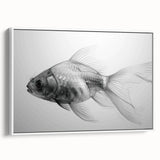 Framed wall art showcasing a vibrant marine life fish design on canvas, featuring a white frame and side view for a modern aesthetic, perfect for ocean-themed decor.