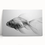 Vibrant marine life wall art design showcasing colorful fish on stretched canvas, leaning against a neutral wall, perfect for ocean-themed decor.