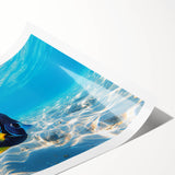 Vibrant rolled print featuring a marine life fish design in a colorful underwater scene, perfect for ocean-themed decor. Ideal for enhancing home or office aesthetics.