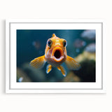 Framed wall art showcasing a vibrant marine life fish design, featuring intricate details and a white mat, perfect for ocean-themed home decor.