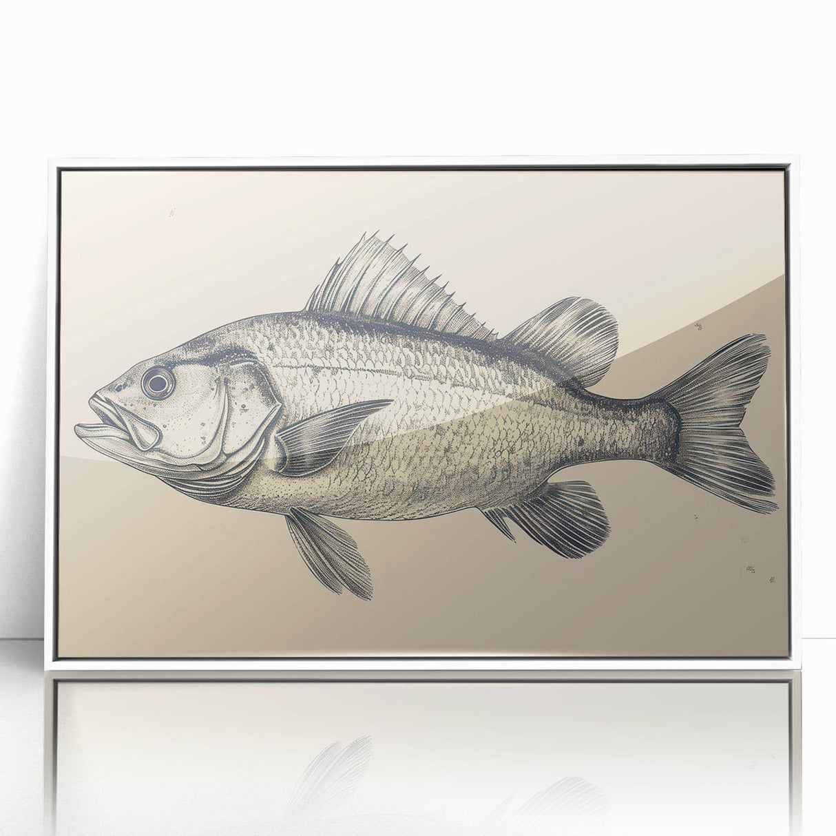 Framed wall art featuring a vibrant marine life fish design, set against a white background, showcasing colorful tropical fish and corals, perfect for ocean-themed decor.