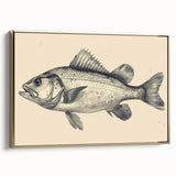 Framed canvas wall art showcasing a vibrant marine life fish design, featuring a gold frame and side view for elegant home decor. Perfect for aquatic-themed interiors.