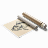 Vibrant marine life wall art print showcasing various colorful fish designs, rolled and ready for display, perfect for ocean-themed decor.