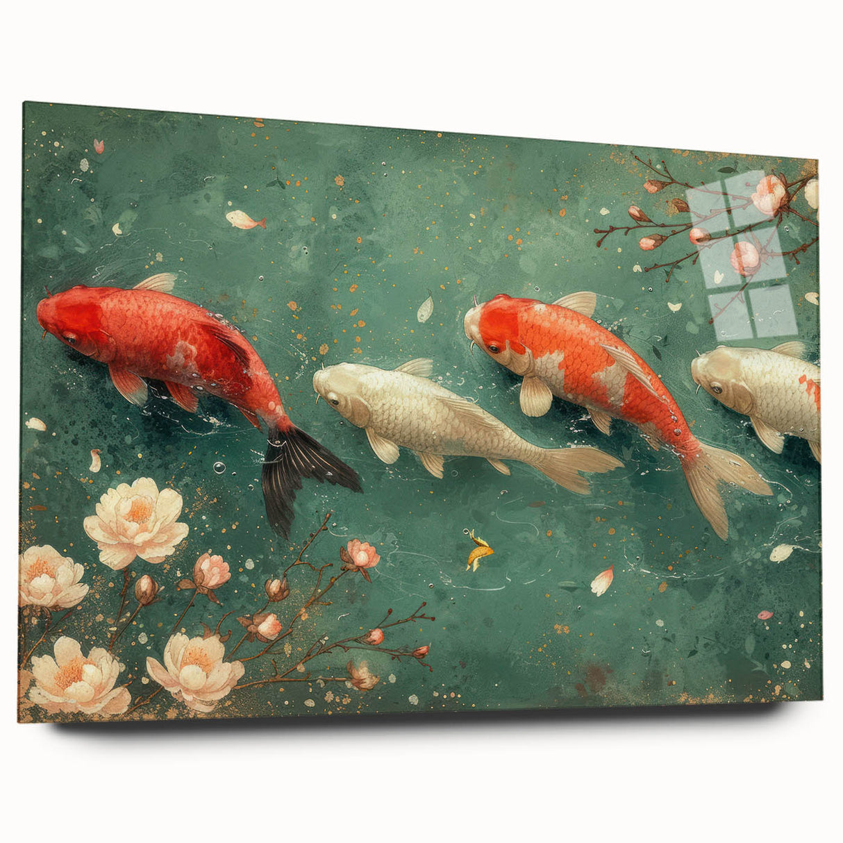 Vibrant marine life wall art collection showcasing colorful fish designs on acrylic glass, viewed from the side, perfect for aquatic-themed decor.