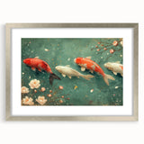Framed wall art showcasing a vibrant marine life fish design, featuring a silver frame and matting, ideal for ocean-themed decor in living spaces.