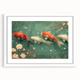 Framed marine life wall art collection featuring vibrant fish designs in a sleek white frame, perfect for adding a coastal touch to home decor. This artwork enhances any room with its colorful depiction of underwater life, ideal for ocean enthusiasts.