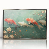 Framed acrylic wall art showcasing a vibrant marine life fish design, featuring various colorful fish against a sleek silver background, perfect for ocean-themed decor.