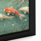 Close-up of a framed canvas wall art piece depicting vibrant marine life fish design, showcasing intricate details and colors, perfect for ocean-themed decor.