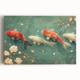 Vibrant stretched canvas wall art featuring an intricate marine life fish design, showcasing colorful aquatic creatures on a textured background, perfect for ocean-themed decor.