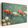 Stretched canvas wall art featuring a vibrant marine life fish design in vivid colors, showcasing intricate details of various fish species against a soft blue background, perfect for ocean-themed decor.