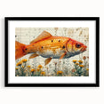 Black-framed wall art featuring a vibrant marine life fish design, showcasing detailed aquatic illustrations perfect for ocean-themed decor. Ideal for enhancing interior aesthetics.