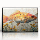 Framed acrylic wall art showcasing a vibrant marine life fish design, featuring detailed illustrations of colorful fish against a black background, perfect for ocean-themed decor.
