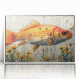 Framed acrylic wall art featuring a vibrant marine life fish design in a white frame, perfect for adding a colorful ocean theme to home decor. The intricate details of the fish and aquatic elements bring a lively touch to any room, ideal for ocean lovers and art enthusiasts alike.