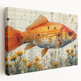 Vibrant marine life wall art canvas featuring colorful fish designs, elegantly stretched for a contemporary decor update. Ideal for ocean-themed interiors.