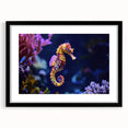 Framed wall art design showcasing vibrant marine life fish illustrations in a sleek black frame, perfect for ocean-themed decor in homes or offices.